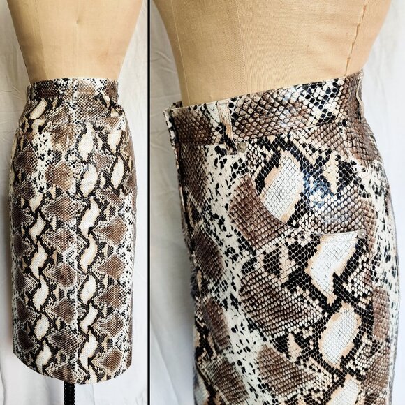 NWOT PushButton Taupe Beige Snakeskin Flared Asymmetrical Midi Skirt - Small - Picture 5 of 8
